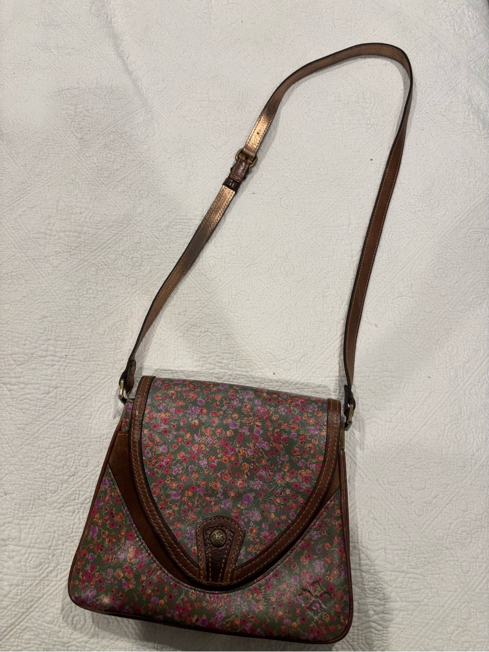 Patricia Nash Brown Crossbody with Pink Floral Print